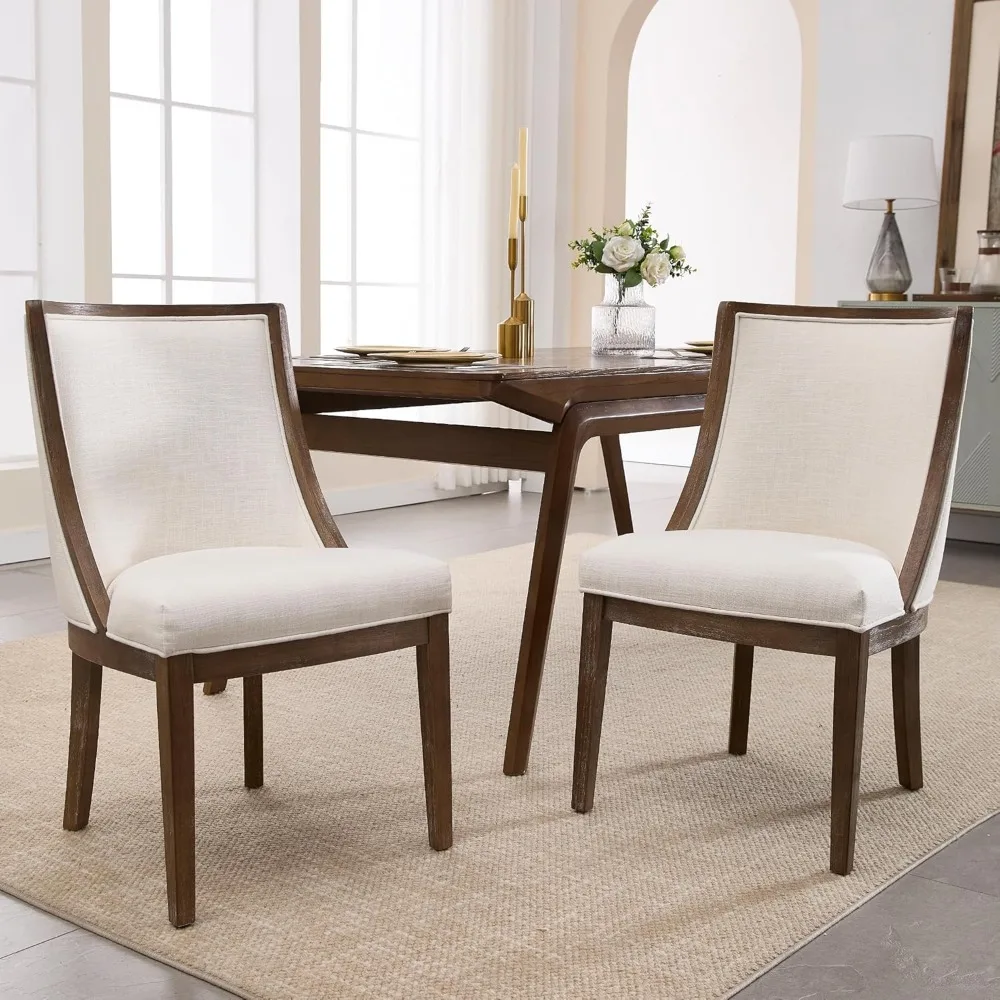 Modern Farmhouse Dining Chairs Set of 6 Upholstered Dining Room Chairs with Curved High Back for Kitchen Restaurant Cafe Home 4