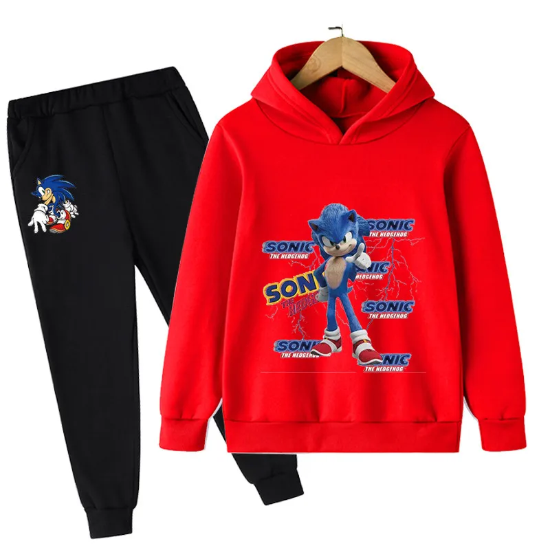 pajamas for birthday girl Stylish Handsome Kids Hoodie Set Cotton Sonic Pullover Set Kids Sweatshirt Pants 2 Piece Cool Gaming Long Sleeve Clothes children's clothing sets high quality