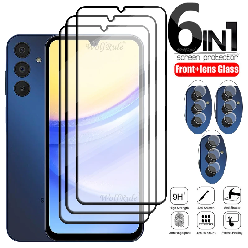 6-in-1 For Samsung Galaxy A15 Glass Samsung A15 Glass 9H Screen Protector Samsung A15 A34 A04S A24 A14 A05S A25 A05 Lens Glass