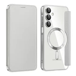 Premium Flip Magnetic Leather Case with Wireless Charging & Transparent Card Slot - Galaxy A16 (Gray)