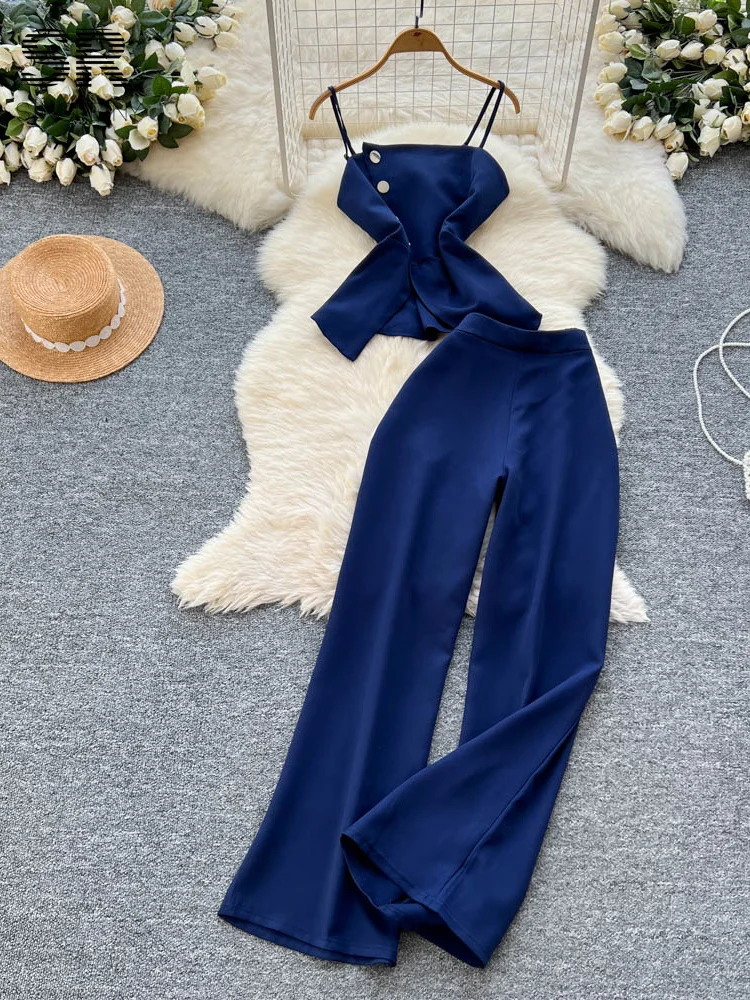 SINGREINY Luxury Streetwear 2pcs Sets Strapless Sleeveless