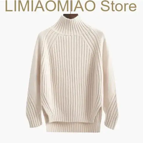 

New Mock Neck Solid Basic Viscose Soft Slim Knitted Sweaters Women Long Sleeve Korean Fashion Chic Pullover Sweater Woman Winter
