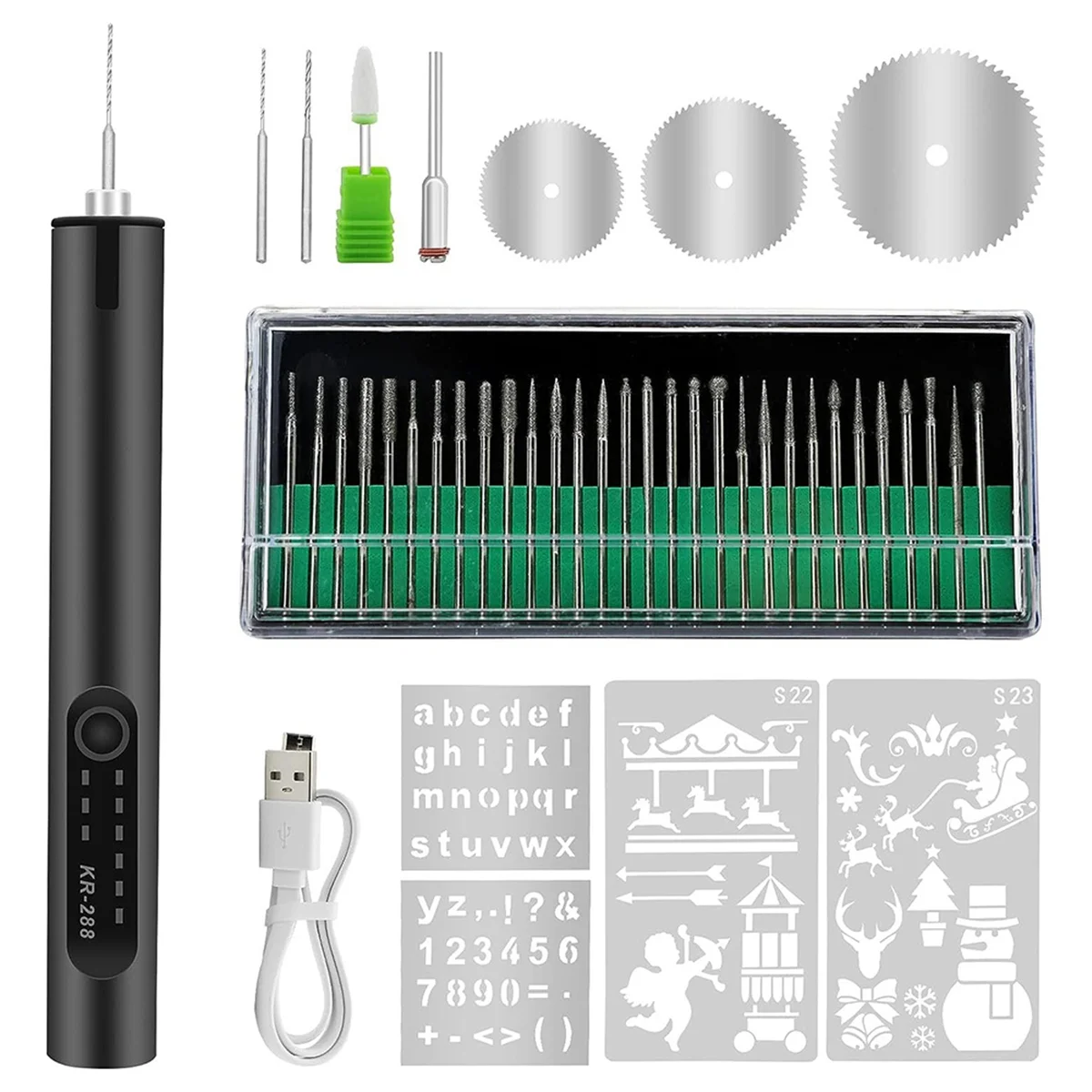 Electric Engraving Pen with 35Bits, USB Rechargeable Cordless Engraving Machine,DIY Rotary Engraver for Wood Glass Stone