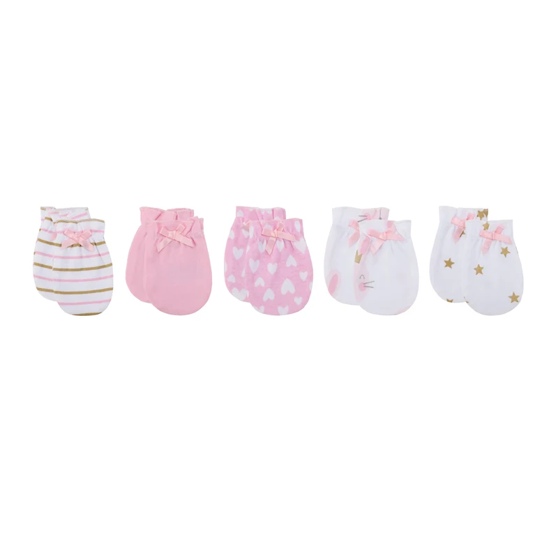 5 Pcs Newborn Gloves 0-6Months Cotton Cute Breathable Mittens Soft Comfortable Baby Accessories