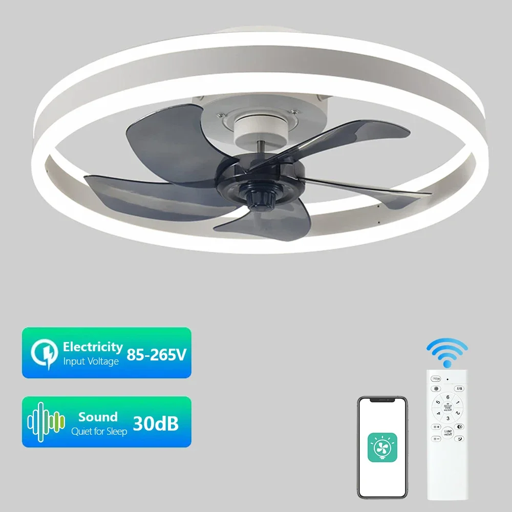 IRALAN Smart Ceiling Fans Lights Remote Control Bedroom Home Decor Ventilator Lamp Air Invisible Blades Retractable Silent