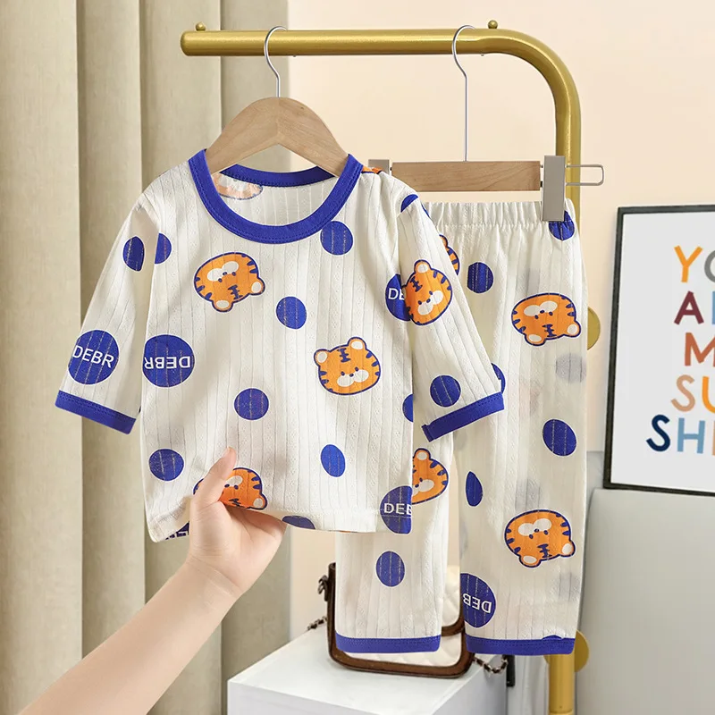 

Children's Fashion Comfortable Underlay Underwear Two Piece Set Thin T-shirt Cartoon Pattern Long Sleeve Home Pajamas