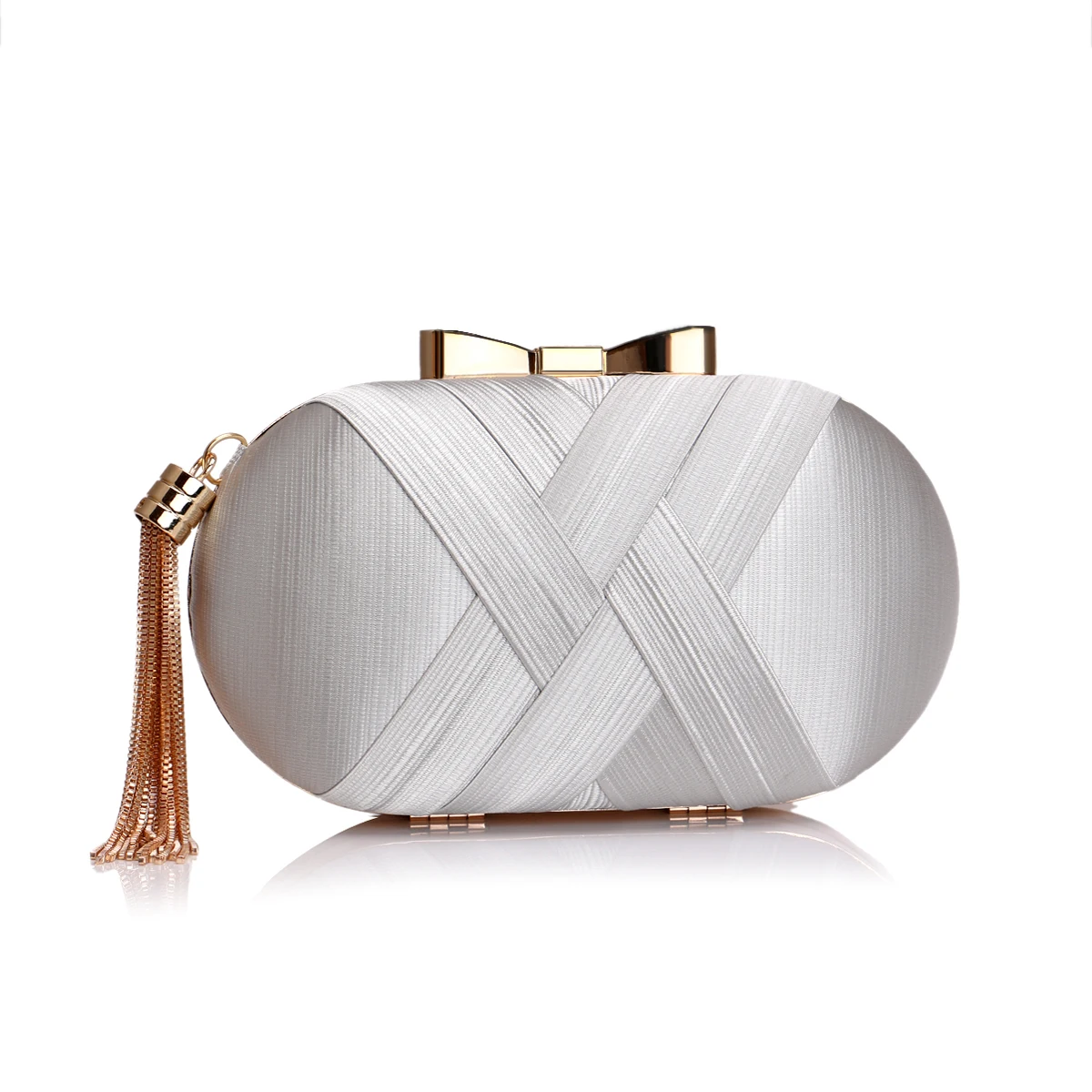 Satin Evening Clutch Bag for Women with Tassel and Metal Detail