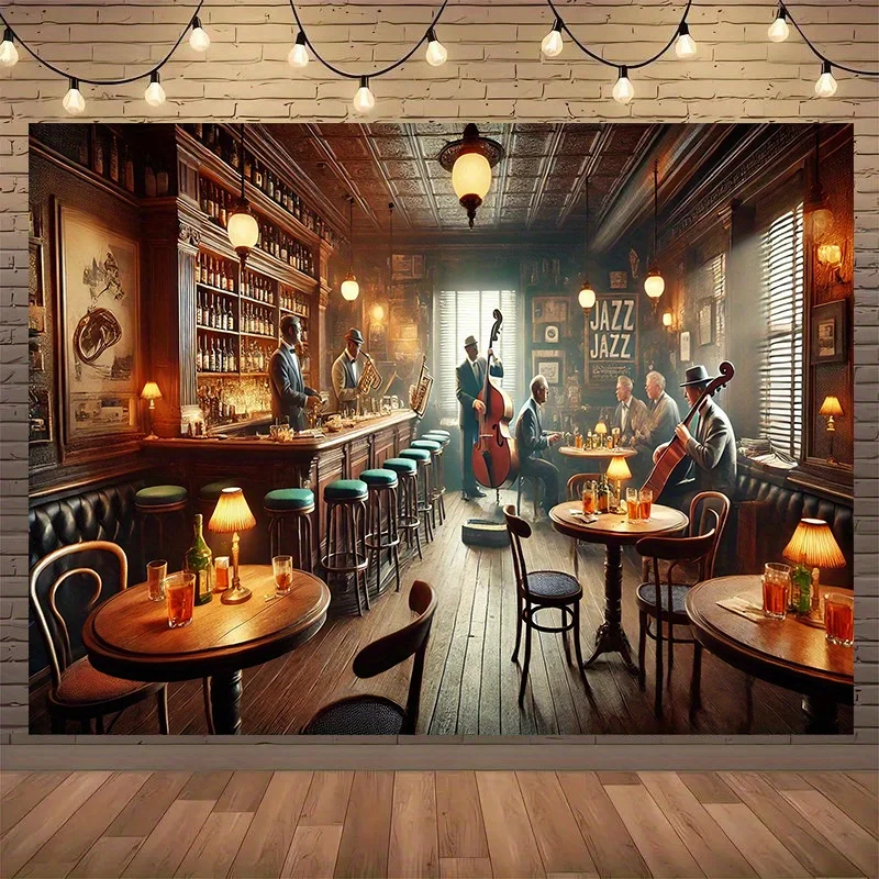 1, klassisches Jazz-Bar-Hintergrundbanner, geeignet für Geburtstage, Feiertage, Partys, mehrere Größen zur Auswahl