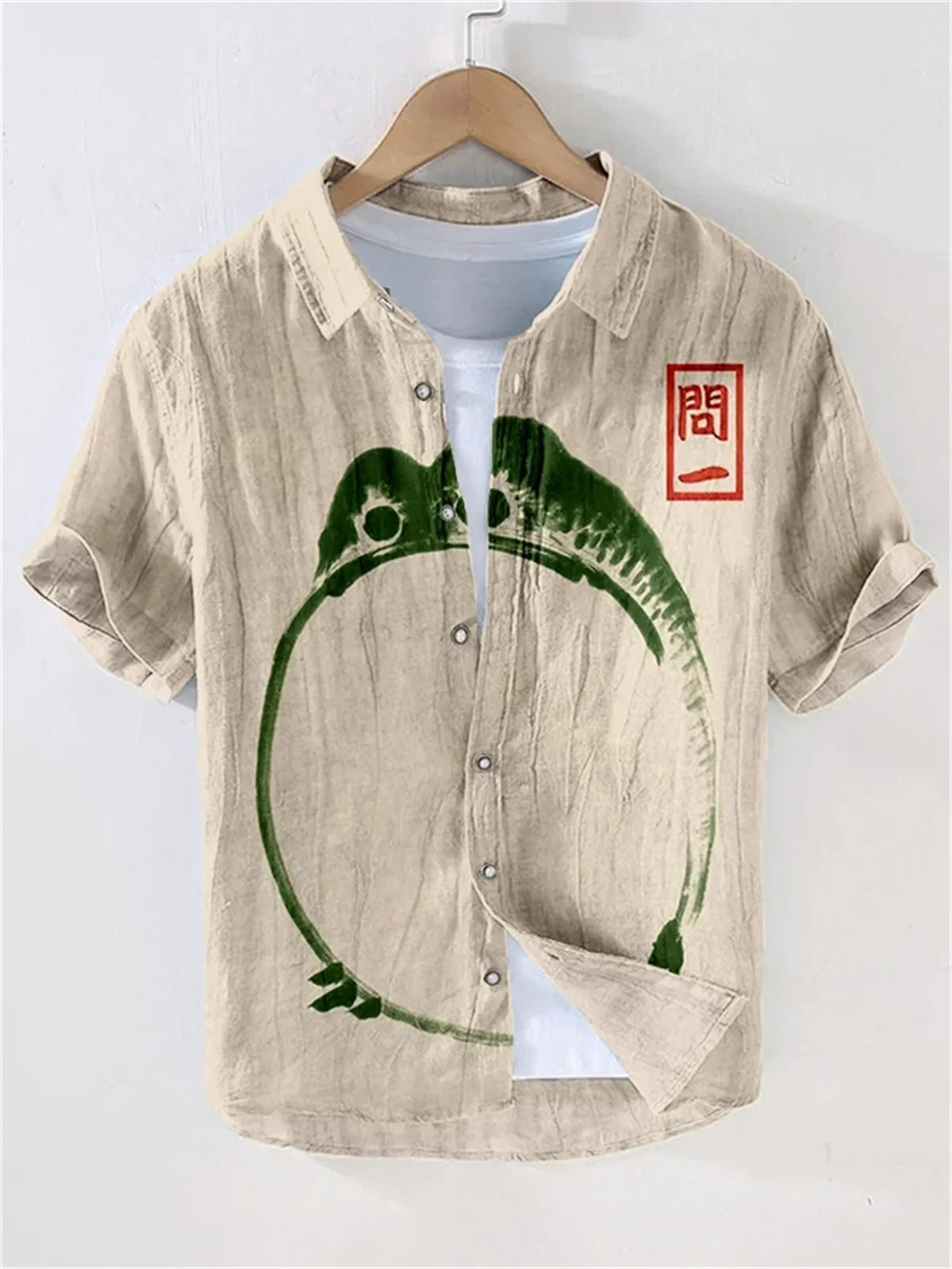 3D Printing Hawaiian Style Short Sleeve Shirt, Japanese Art Linen, Comfortable Loose Casual Flip Collar Shirt, Plum Blossom 4