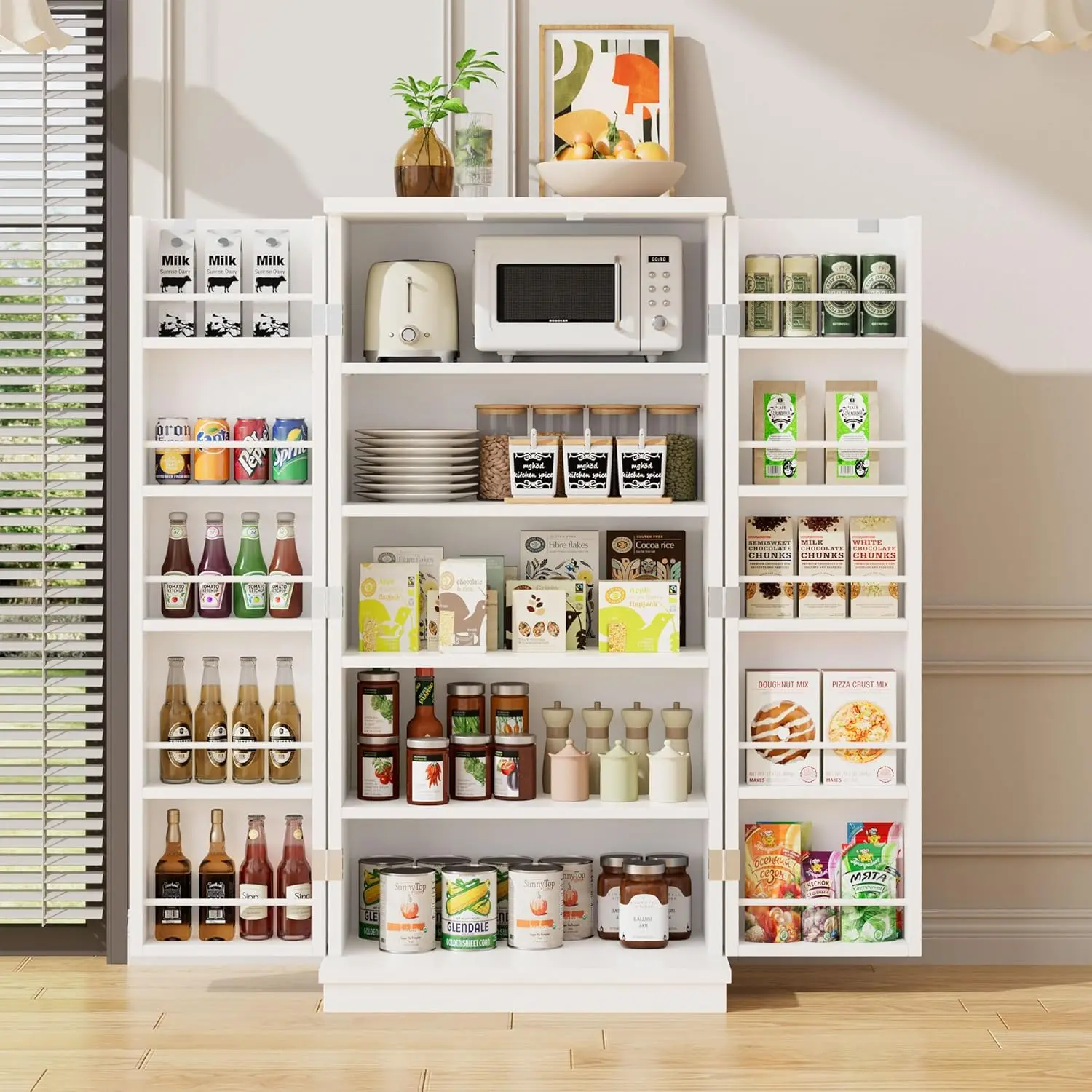 47in Freestanding Wood Pantry Storage Cabinet 3