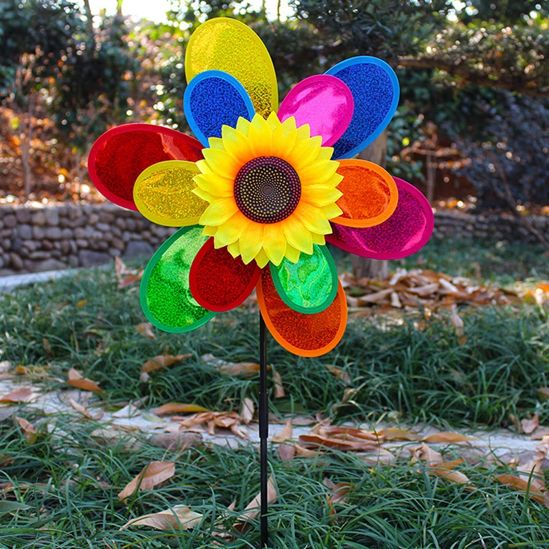 Sunflower Windmill Pinwheel Colourful Sequins Foldable Windmill Carry Camping Picnic Home Garden Decoration windmill toys garden windmill sunflower wind spinner