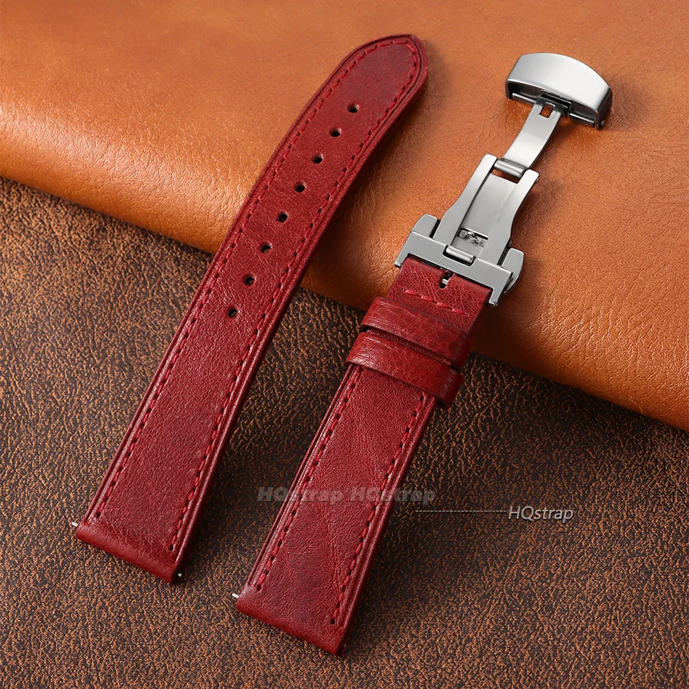 Elegant Genuine Leather Watch Strap with Butterfly Buckle – Quick Release Universal Wristband