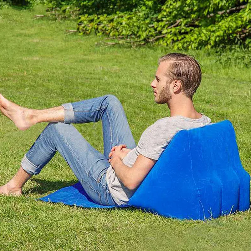 Inflatable Wedge Pillow With Mat PVC Flocking Travel Portable Back Support Triangle Cushion Beach Pillow 2