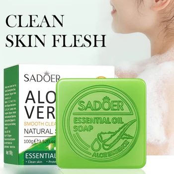1/2pcs SADOER Aloe Facial Soap Face Wash Foam Facial Cleanser Moisturizing Hydrating Oil Control Body Bathing Handmade Soap 1