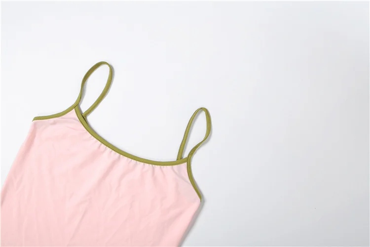 Sisterlinda Chci Color Blocking 2-teiliges Set für Damen, tief ausgeschnittenes, rückenfreies, schmales Camisole-Top + Bandage-Quastenrock, süßer, trendiger Alltagsanzug – Detail 6