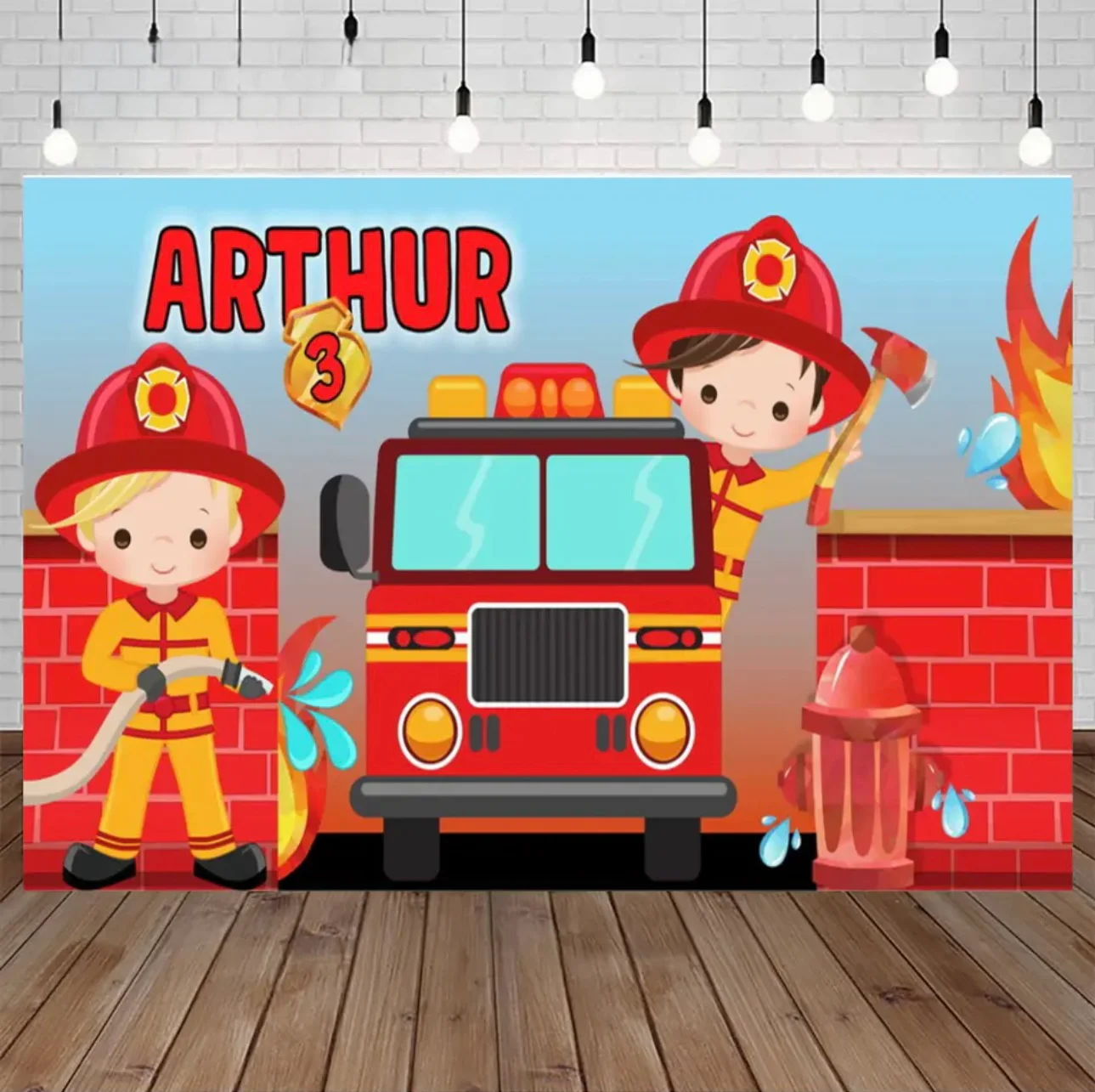 Firefighter Sam&S Birthday Party Backdrop Fireman Fire Truck Photography Background Boy Birthday Party Decorations Banner birthday backdrop party decoration party supplies