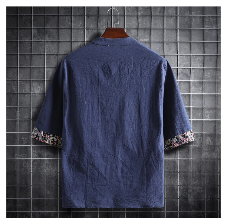 Summer Chinese Style Hanfu Men Short Sleeve Cotton T-shirt Kung Fu Tai Chi Tee Zen Tea Art Qipao Blouse