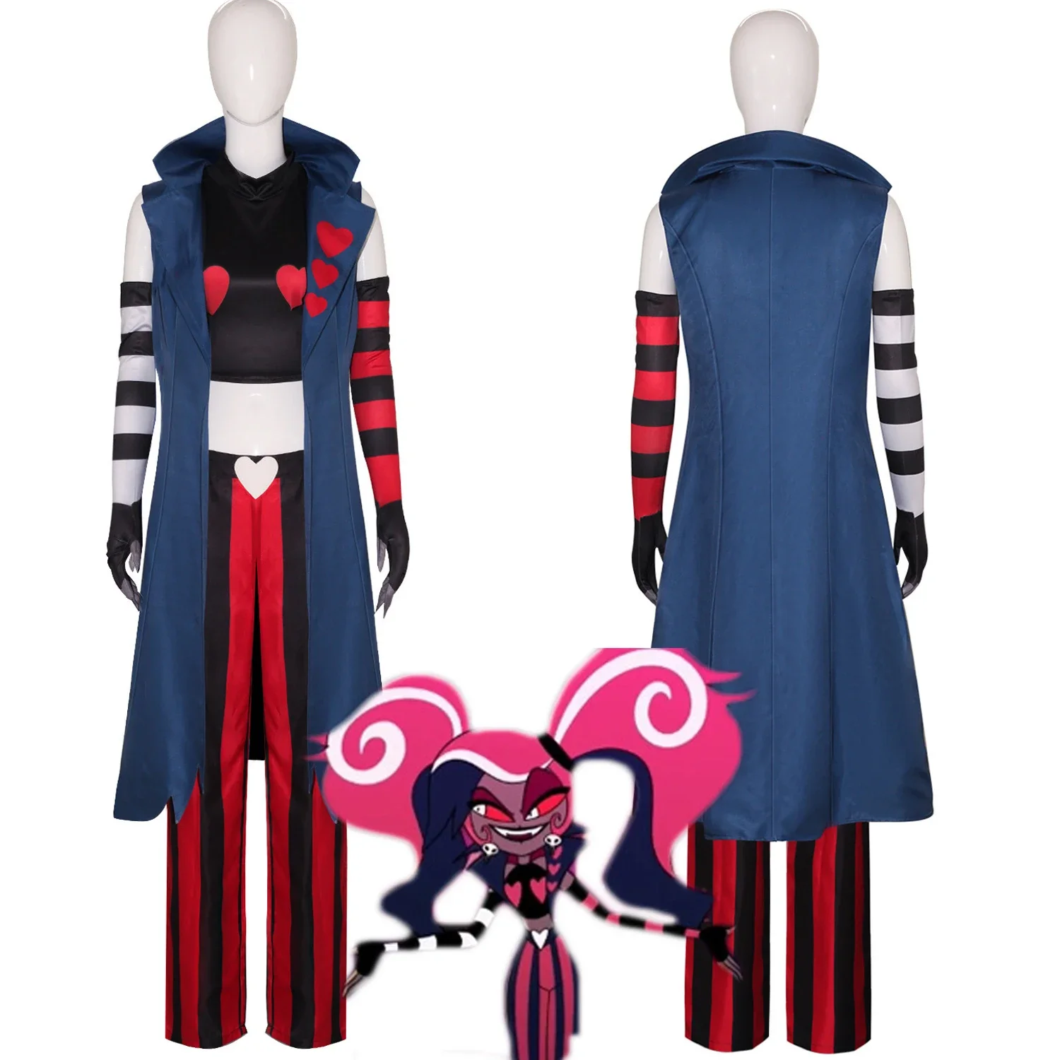 Anime Hazbin Velvet Cosplay Costume Adult Women Fashion Sexy Red Black Stripes Halloween Uniform Party Outfit