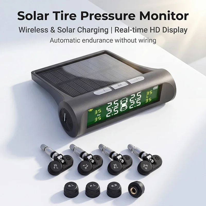 Sistema di Monitoraggio della Pressione degli Pneumatici (TPMS) con Ricarica Solare, 4 Sensori Interni/Esterni, Display in Tempo Reale, Allarme Automatico, Accessori Auto - Image 5