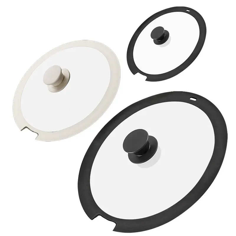 Glass Pot Lid Universal Tempered Glass Pot Lid Pots Pan Skillet Spill Stopper Cover 18/20/26cm Heat Resistant Silicone Replacement Pan Lid