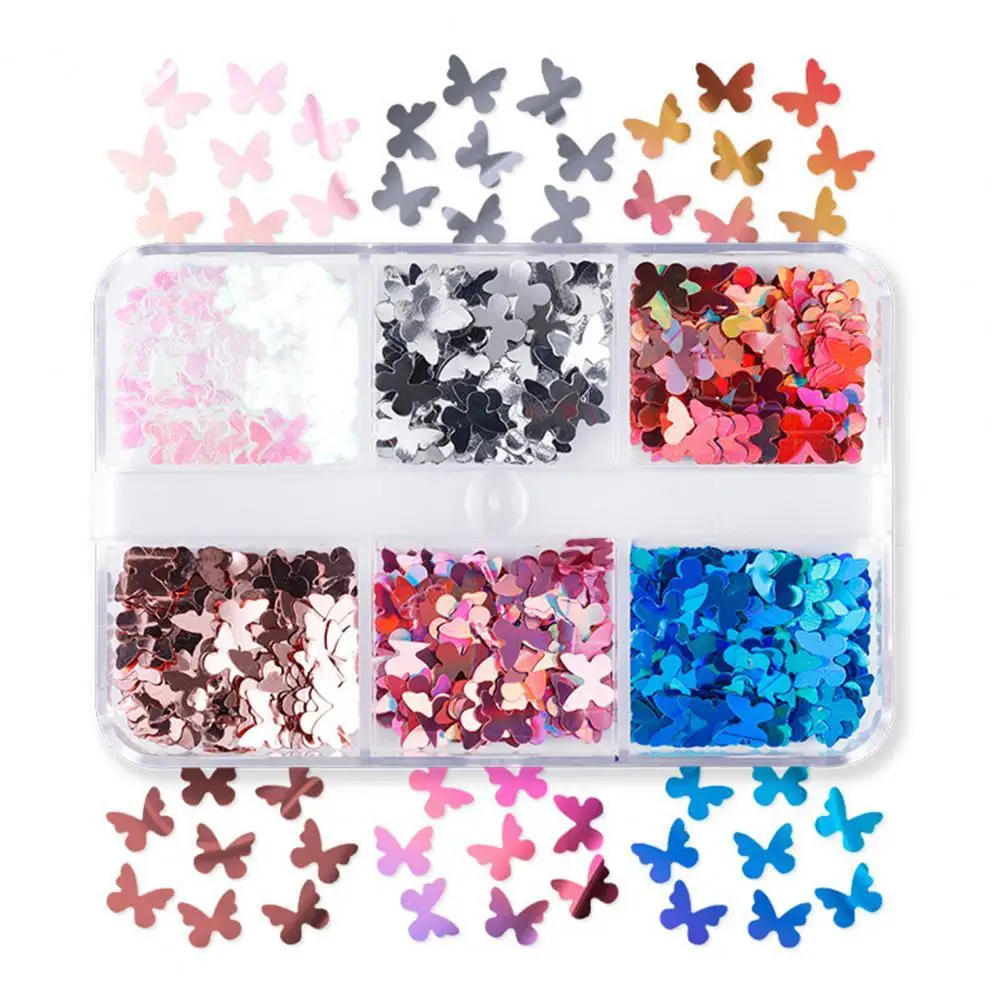 

6 Grids/Box Nail Art Butterfly Stylish Nail Art Butterfly Jewelry Sequin Creative Fall-proof Nail Butterfly Glitter