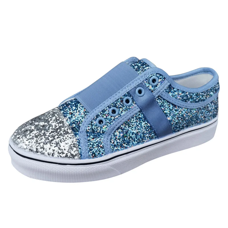 Green Women's Sparkling Glitter Flat Shoes Spring Stylish Ladies Low Top Slip on Comfy Casual Canvas Shoes Female Sport Sneakers