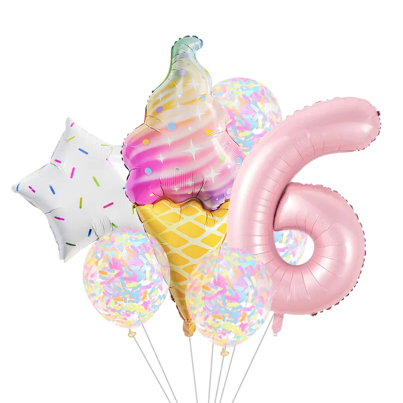 7PCS/SET 40 inch baby powder digital large ice cream aluminum film latex party decoration balloon set