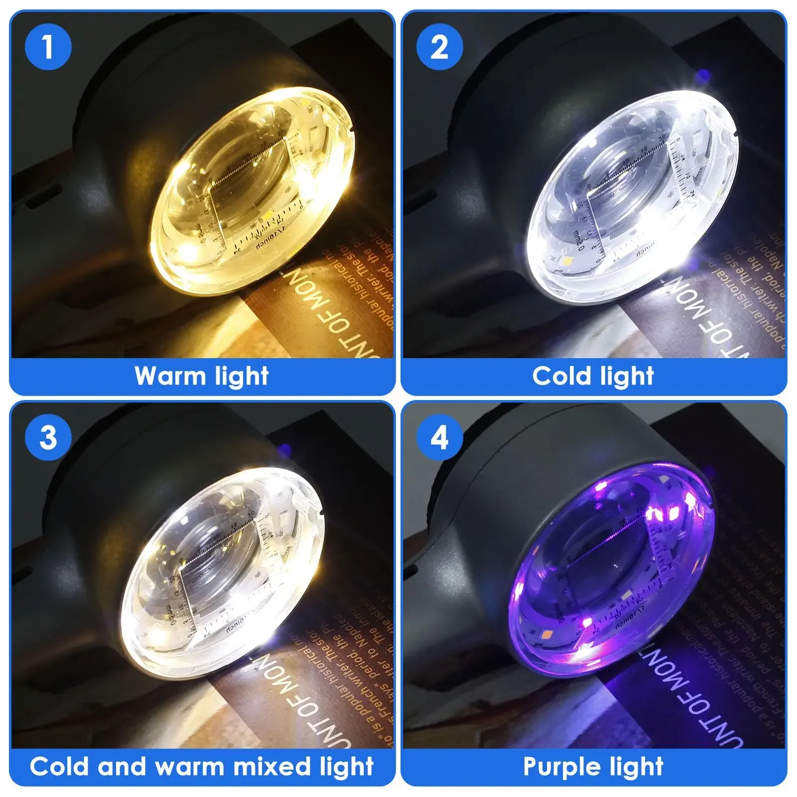 Magnifying Glass Rechargeable 30X Handheld with LED Lights Illuminated 4 Light Modes Scale Jewelry Loupe for Seniors