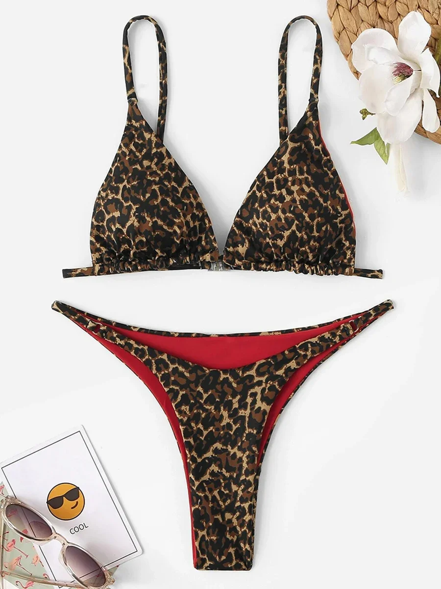

2024 Sexy Leopard Brazilian Bikini Women Swimsuit Female Thong Swimwear Two Pieces Bikini Set Mini Micro Bathing Suit Swim Lady