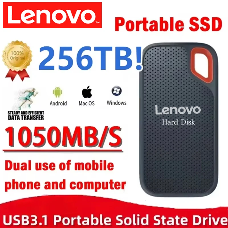 Hard Disk Lenovo Hard Disk Mobile SSD E60 2TB 6TB 8TB 256TB USB 3.1 HD External Hard for Laptop PS5 Mobile Disk HDD Storage Devices