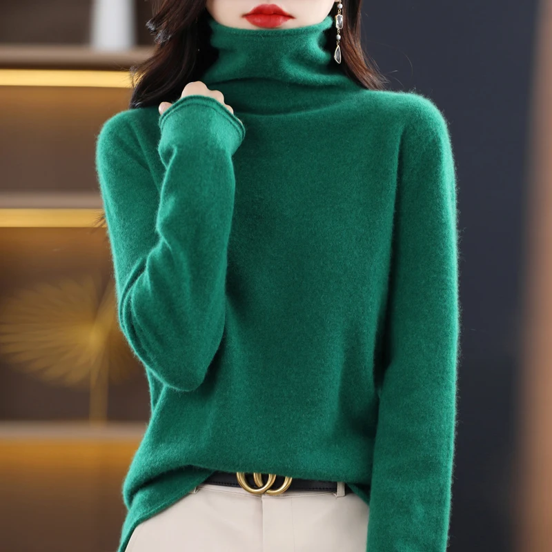 Women's new autumn/winter 100% sweater high-end first-line ready-to-wear knitted pullover loose turtleneck cashmere sweater 6