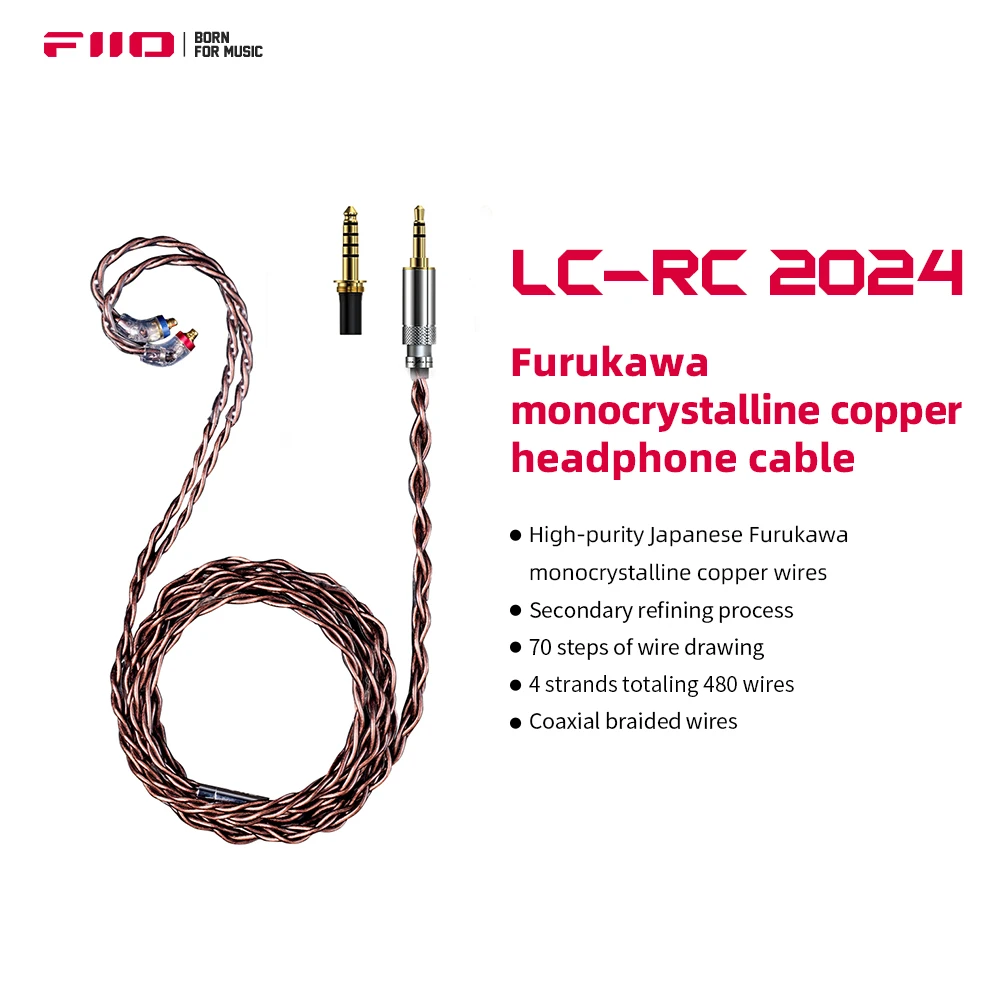 

FiiO LC-RC 2024 headphone MMCX cable High-Purity silver-plated monocrystalline copper swappable plug 3.5mm/4.4mm