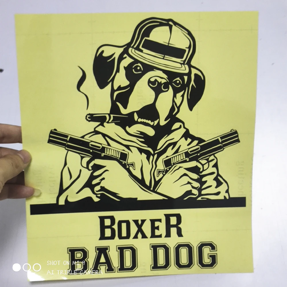 

FD529C Die Cut Funny Boxer Bad Dog With Gun Window Vinyl Decals Car Styling Self Adhesive Emblem Stickers