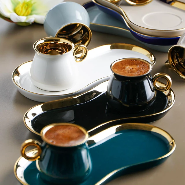 Porcelain Espresso Cups And Saucers Set, Turkish Coffee Cup Set