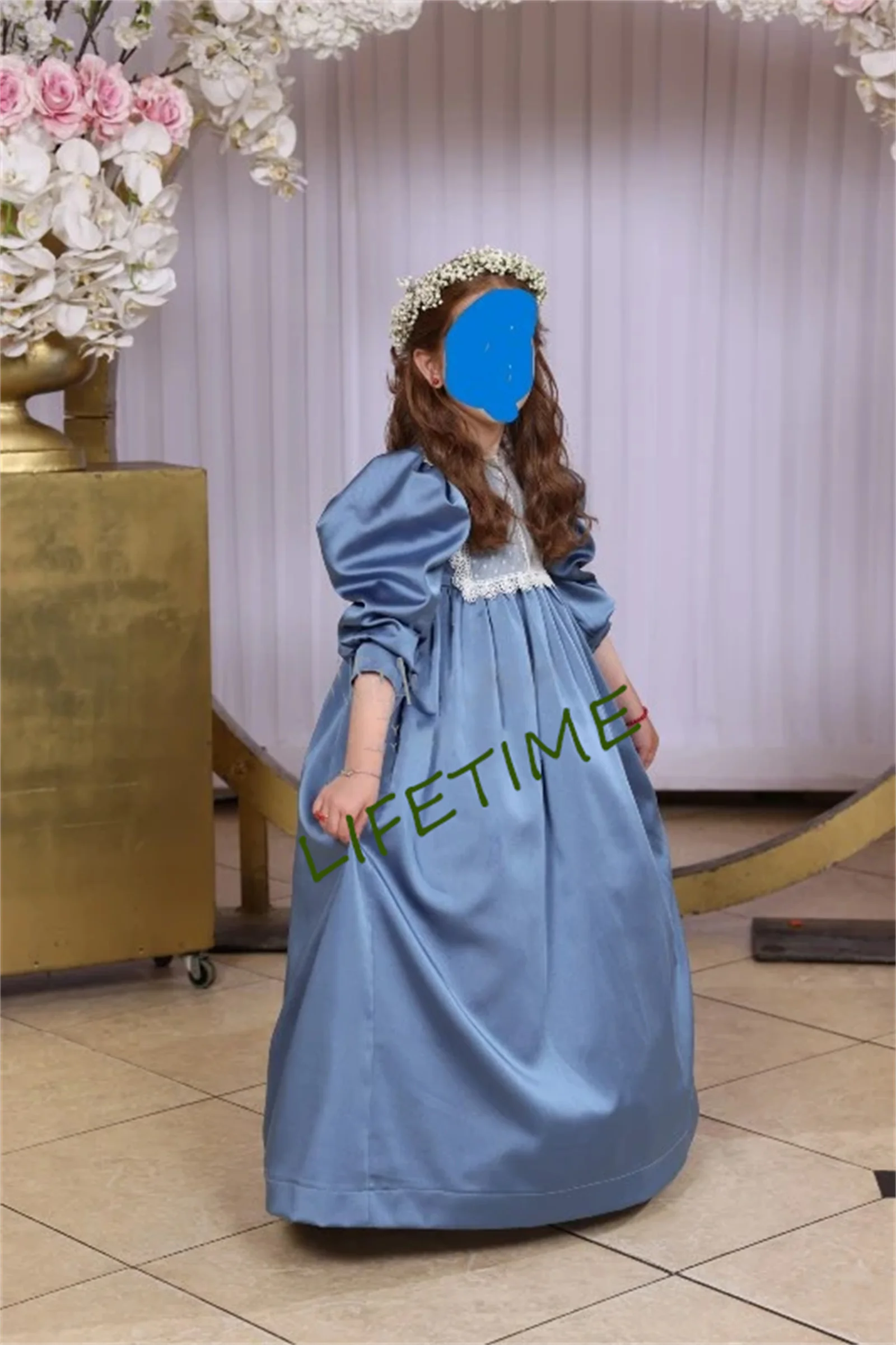 

Puffy Girl Gown Flower Girl Dress Velvet Ivory Wedding Party Dresses Cute Baby Girl Dress Princess Dress