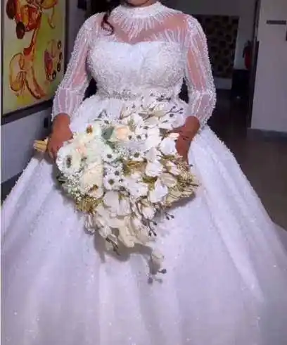 

Новое высококачественное Модное Элегантное свадебное платье с длинными рукавами и блестками из бисера