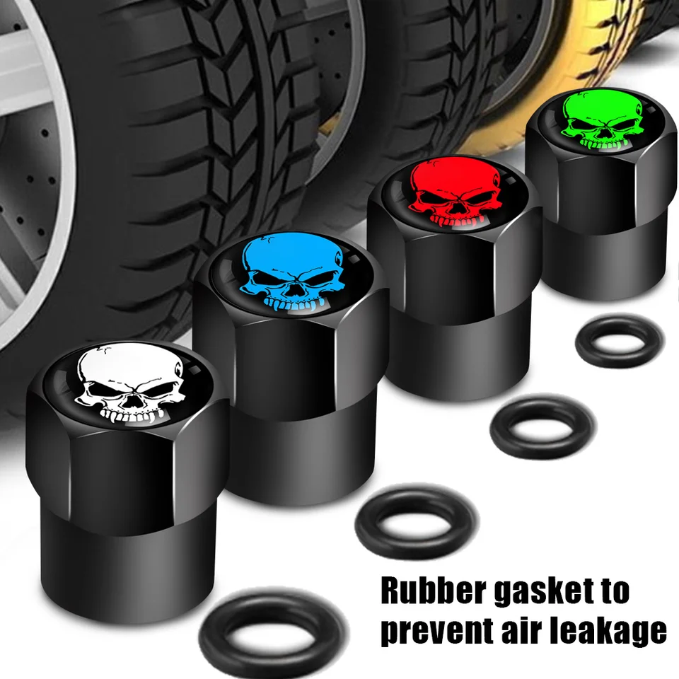 4 pezzi coprivalvola per stelo pneumatico a forma di teschio universale per auto camion moto guarnizione antiruggine tappi valvola per pneumatici set bicicletta ruota auto