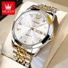 OLEVS New Men Watches Luxury Trend Quartz Clock Luminous Calendar Waterproof Round Diamond Shaped Glass Watch Stainless Steel