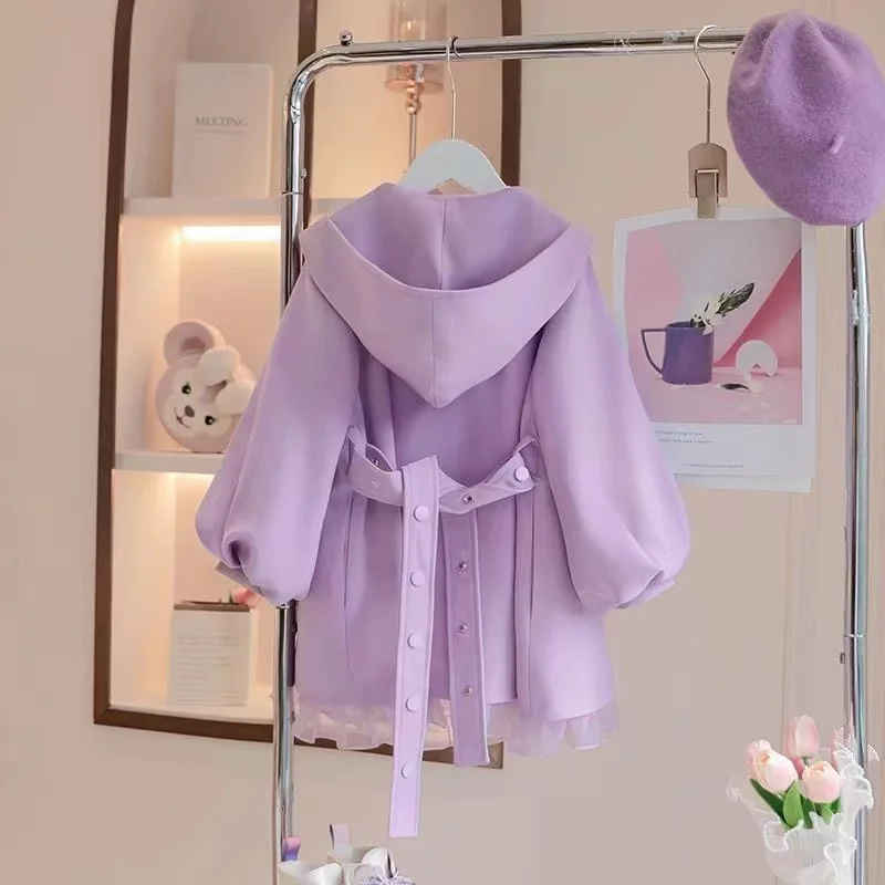 

Girls' Trench Coat Spring and Autumn Clothing 2024 New Clothing Girls Middle-aged And Young Children's Hooded Loose Coat