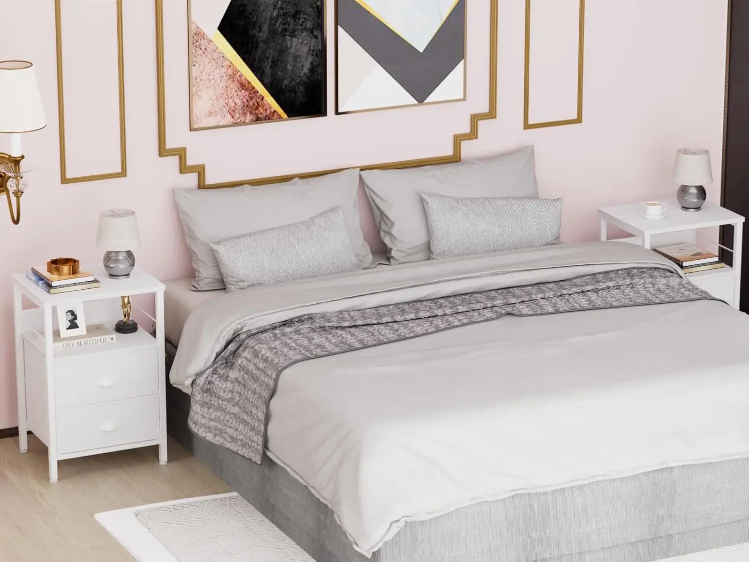 Fabric Drawer Nightstands Set 5