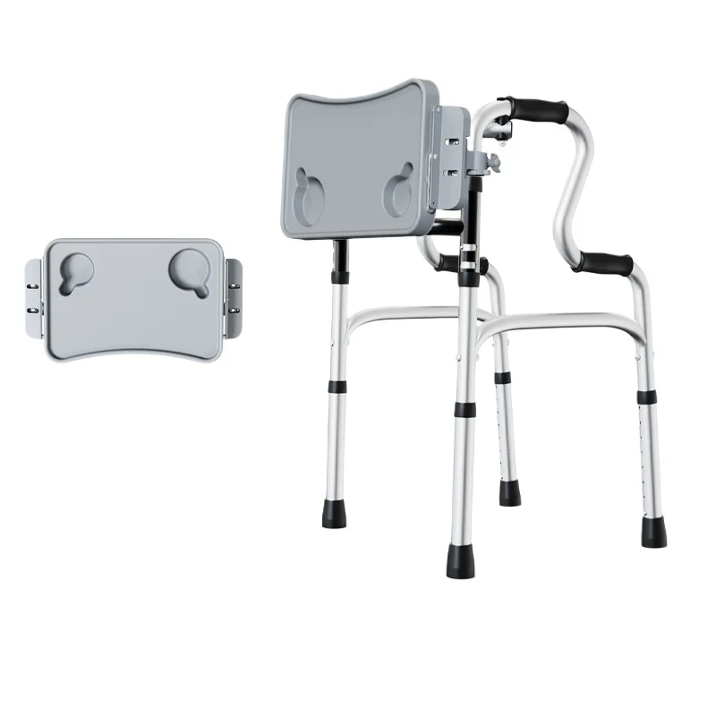 Lightweight Walkers for Elderly Aluminium Alloy Folding Walking Stick with Seat Walking Aid with Meal Plate for Hospital Family