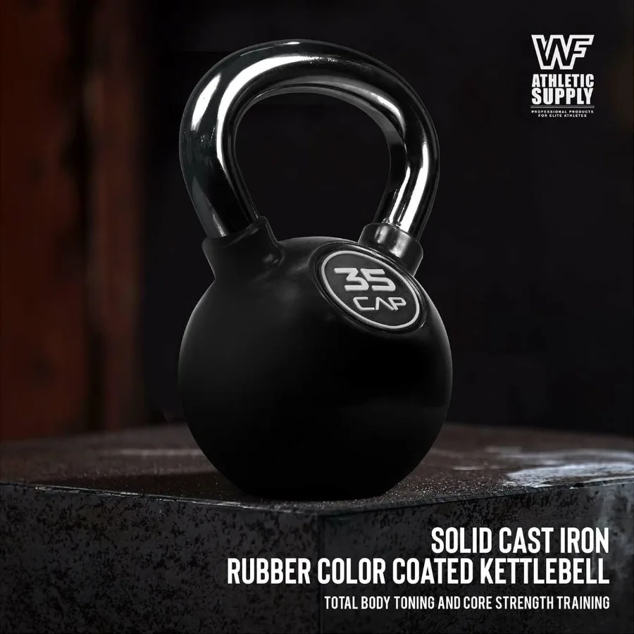 Weight available: 25lb Set with Rack,Color Rubber Coated Kettlebell with Chrome Handle, Great for Cross Training, Swings, Body W