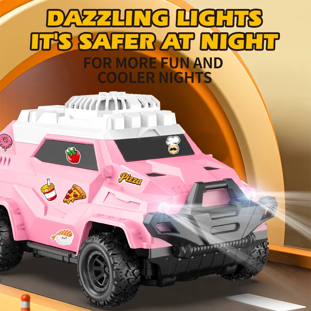 Rc Car with Fan 2.4G Diy Sticker Remote Control Car Off-Road Crawler Vehicle with Lights Electric Toys for Boy Girl Gift