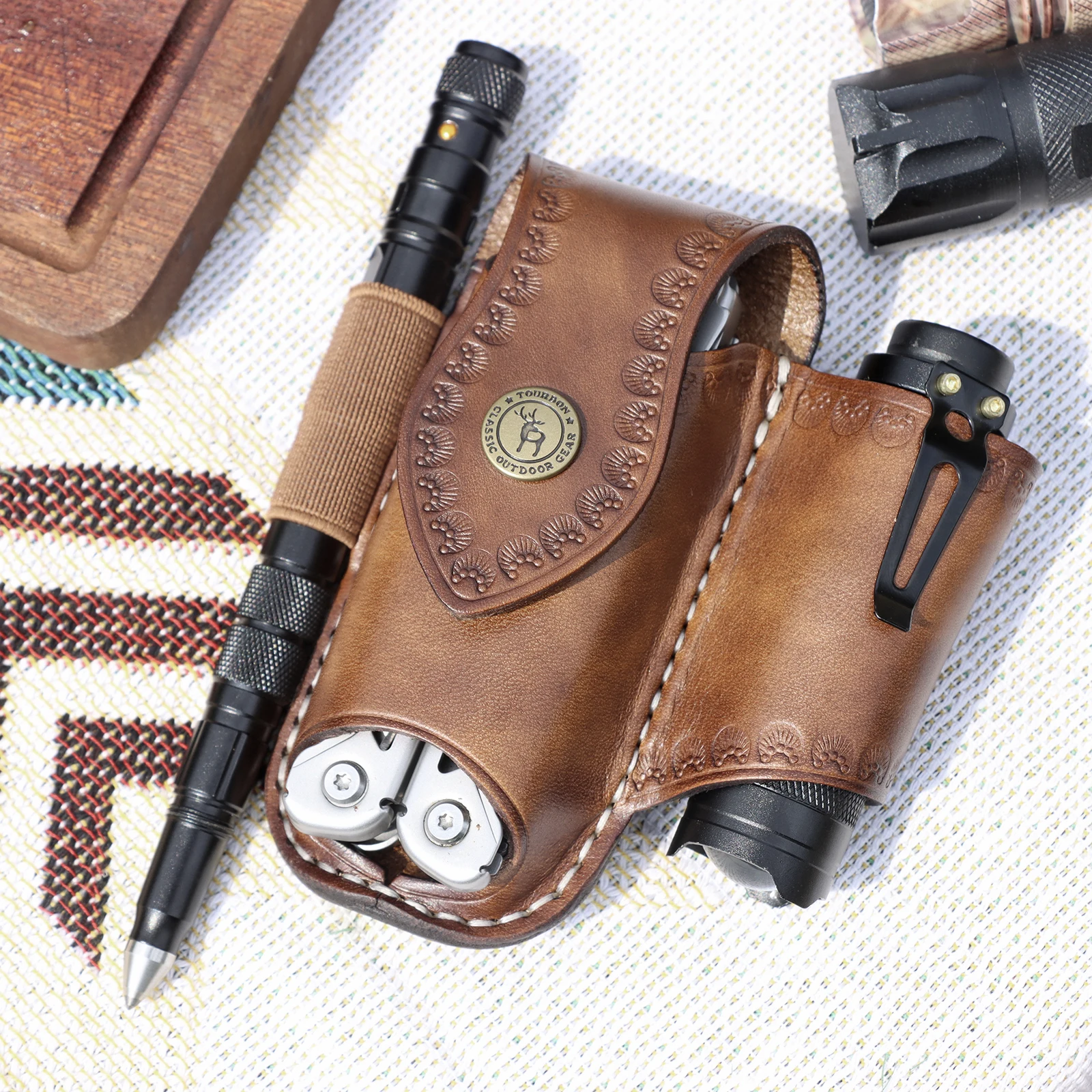 Tourbon Heavy Duty Leder EDC Tasche Multitool Mantel Clip-auf Gürtel Solid EDC Werkzeug Tasche Fall Braun – Detail 8