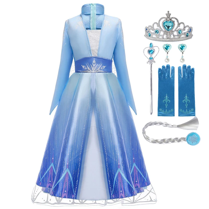 Frozen Girls Dress Elsa 2 Princess Cosplay Costume Kid Fancy Children Gowns Vestidos Snow Queen Disney
