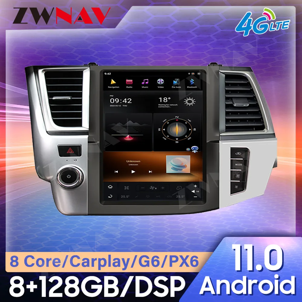 

Для Toyota highlander 2014-2018 CARPLAY Android 11 PX6 128G ZWNAV 12,1 "Tesla style вертикальный экран Автомобильный GPS Радио-навигатор