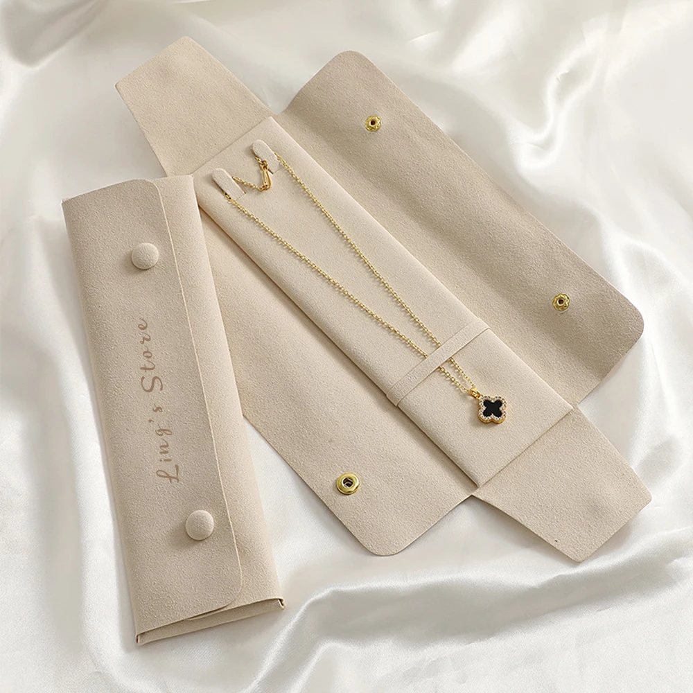 Exquisiter Personalisierter Logo 22x6,5cm Mikrofaser-Schmuckbeutel mit Druckknopf für Perlen, Halsketten, Anhänger, Armbänder, Organizer-Tasche, Geschenkverpackung – Detail 8