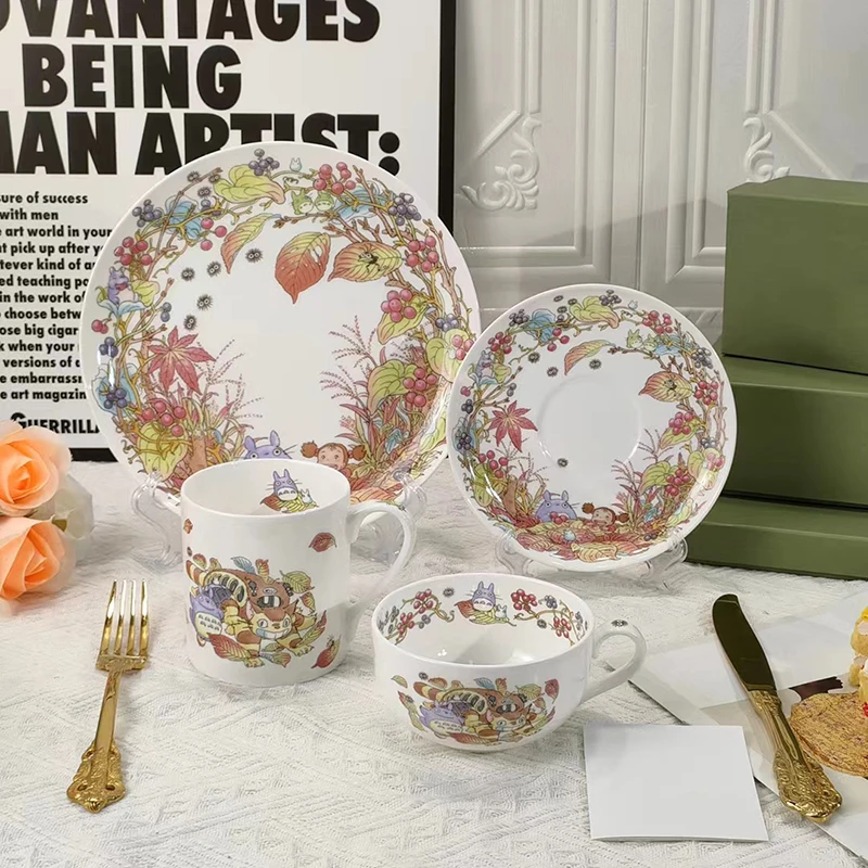 Bone China Coffee Cup Saucer Set, Japanese Cartoon Tableware Series, Hotel Steak Flat Plate, Round Mug, Afternoon Tea Tool