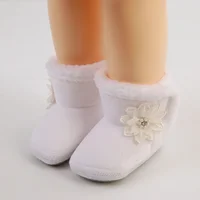 Autumn Winter Baby Shoes Sweet Flower Flat Boots Girl Fashion Princess Style Plush Warm Boot Soft Bottom Anti-Slip First Walkers 2