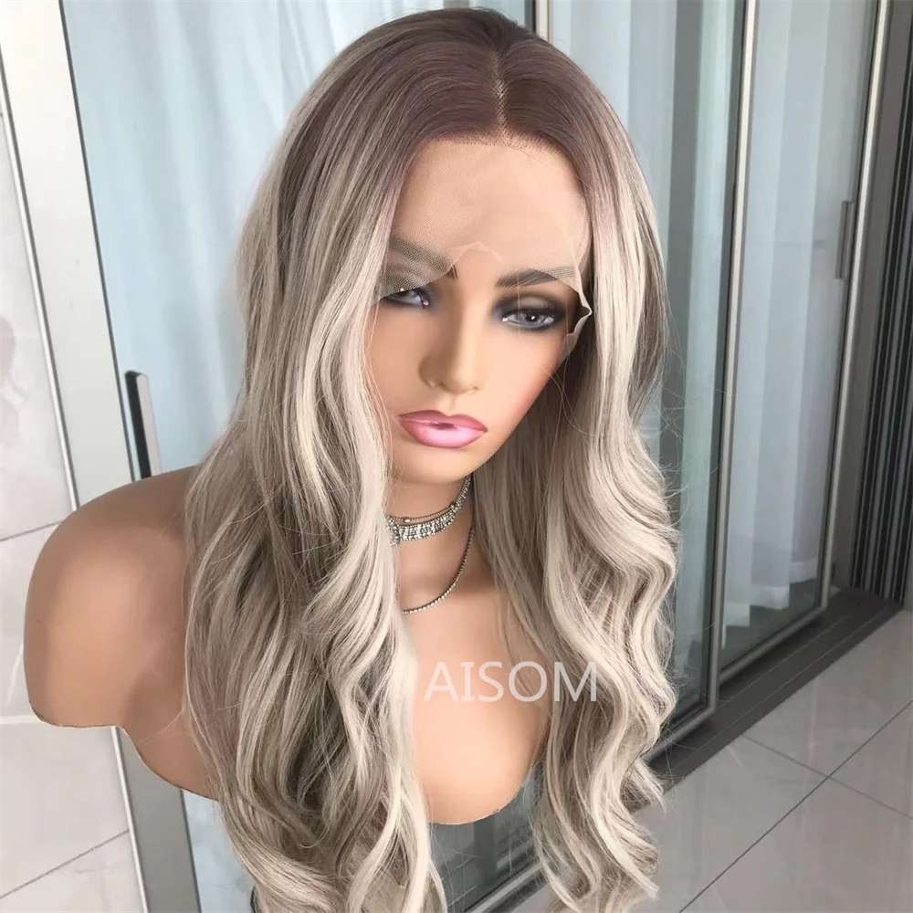 Long Wavy Lace Front Synthetic Wig for Women Highlight Blonde 13x4&rdquo; Lace Frontal Body Wave Wigs Preplucked Daily Cosplay synthetic wig
